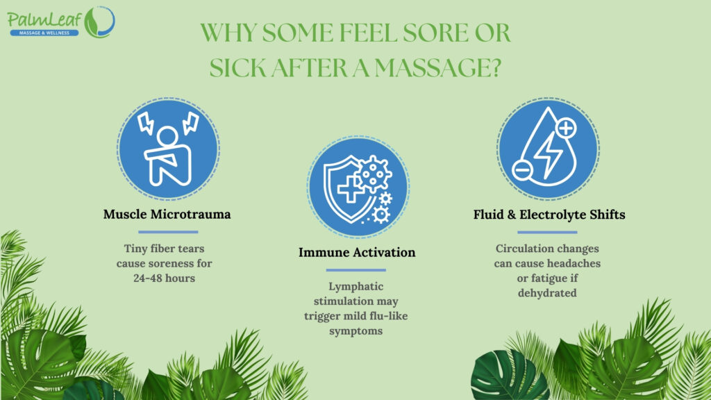 Why Some Feel Sore or Sick After a Massage? Visual Explanation of Muscle Microtrauma, Immune Activation, and Fluid Shifts